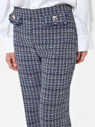 Navy Blue Bouclé Straight-Leg Trousers