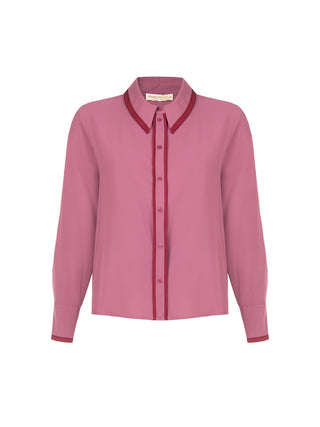 Camicia  Curvy in raso rosa antico con profili a contrasto