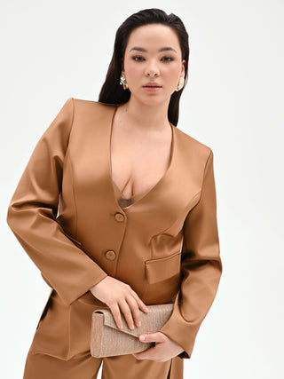 Curvy Bronze Satin Blazer