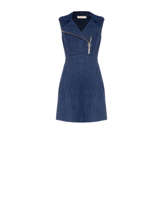 Sleeveless dress in denim-effect Punto Milano Rinascimento Sleeveless dress in denim-effect Punto Milano Rinascimento
