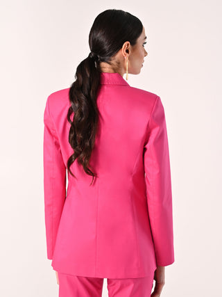 Fuchsia Cotton Jacket with Contrasting Stitching