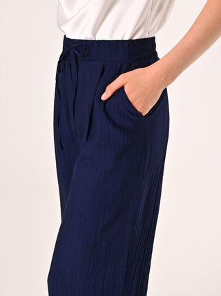 Wide-Leg Blue Viscose Trousers