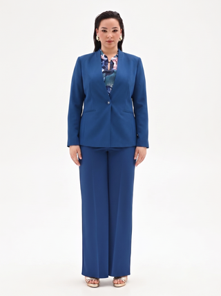 Bright Blue Curvy Blazer with Stand-up Collar