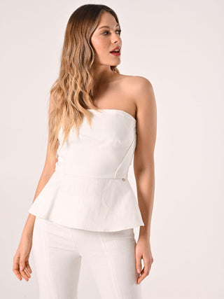 Top con Baschina in Cotone Bianco Operato