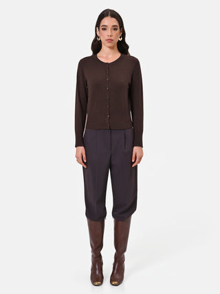 Dark Brown Viscose Button-Up Cardigan