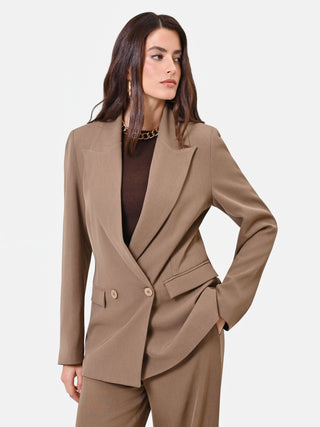 Veste croisée beige tourterelle à revers en pointe