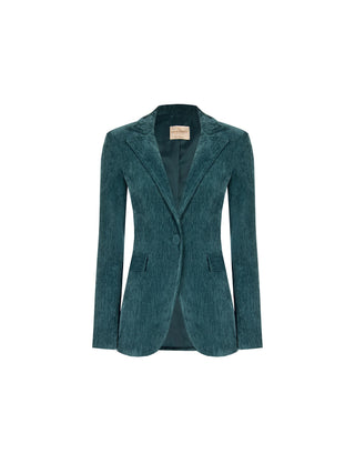 Teal Ribbed Single-Breasted Jacket