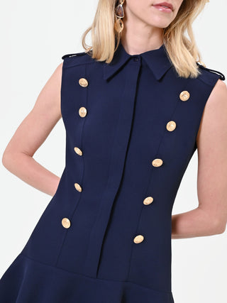 Blaues Minikleid mit Goldknöpfen