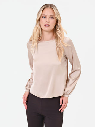Blusa tortora beige con maniche voluminose