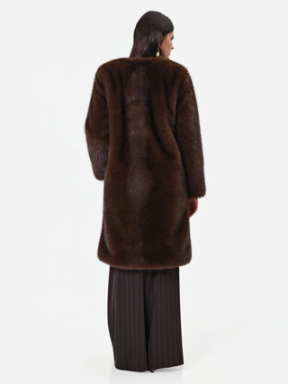 Cappotto girocollo effetto pelliccia marrone moro