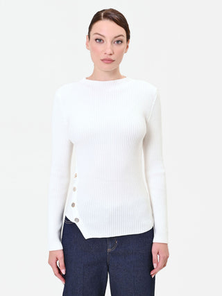 Maglia asimmetrica con bottoni panna bianco