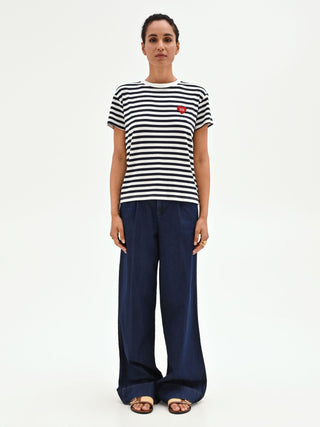 Blue Striped T-Shirt with Heart Patch