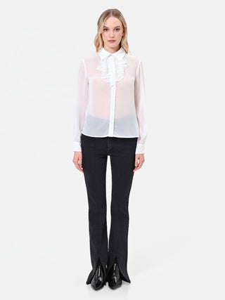 Camicia panna bianco in georgette con ruches