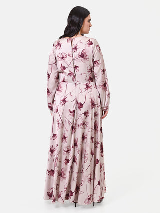 Abito Curvy  lungo bordeaux con stampa floreale