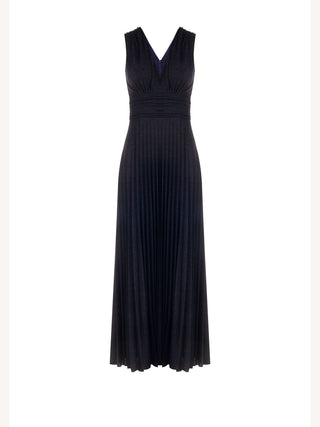Abito lungo blu navy con drappeggio in vita