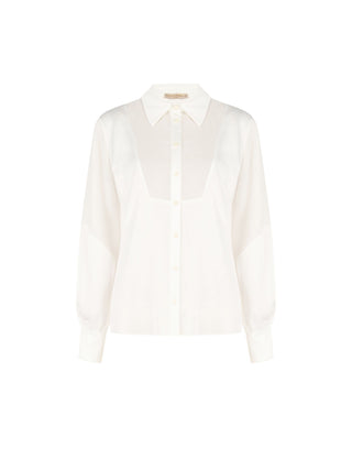 Camicia in georgette panna bianco con inserto geometrico