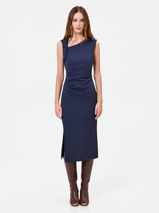 Blue Asymmetric Midi Sheath Dress