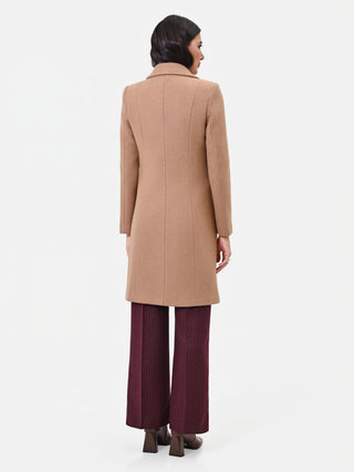 Beige Camel Double-Breasted Coat with Gold Buttons