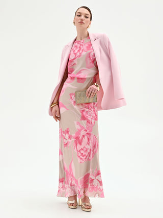 Abito lungo rosa con stampa floreale