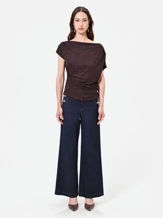Asymmetrisch drapierte Bluse in Dunkelbraun