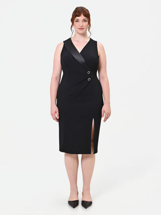 Schwarzes Curvy-Etuikleid aus Scuba-Crêpe mit Revers