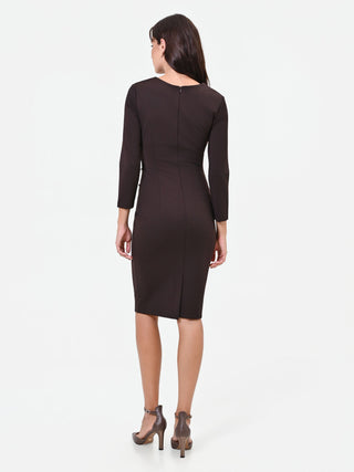 Robe fourreau drapée brun foncé
