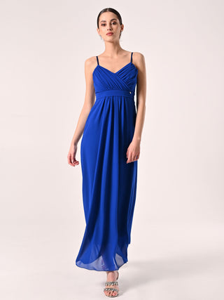 Robe coupe empire en crêpe georgette bleu de Chine