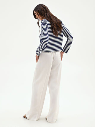 Cream White Palazzo Trousers with Central Crease