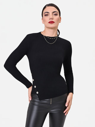 Pull asymétrique noir en viscose à boutons