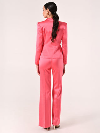 Pantaloni in Raso di Viscosa Rosa Camelia