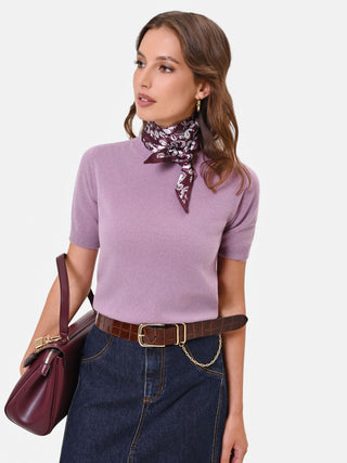 Maglia in lana rosa a maniche corte