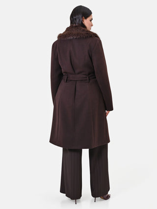 Dark Brown Curvy Coat with Faux Fur Collar