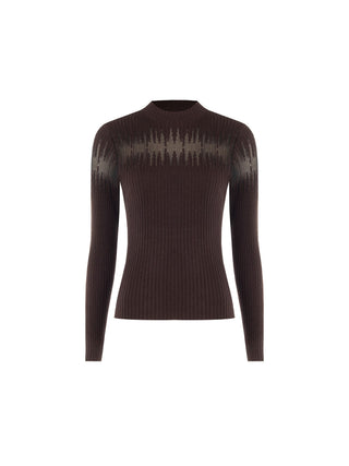 Maglia in viscosa marrone con inserto traforato