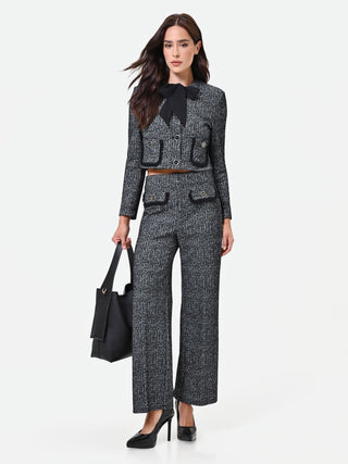 Black Bouclé Trousers with Patch Pockets