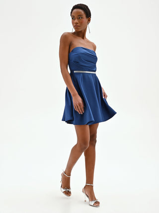 Brilliant Blue Mini Dress with Jewel Belt Rinascimento Brilliant Blue Mini Dress with Jewel Belt Rinascimento