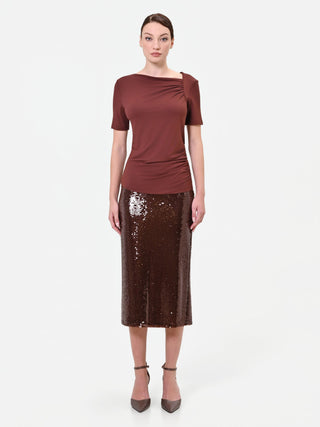 Dark Brown Asymmetric Draped T-Shirt