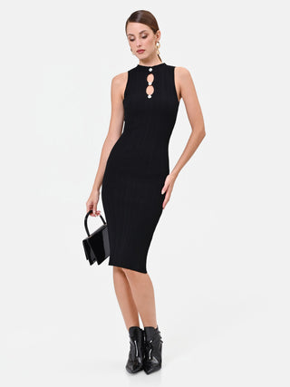 Abito tubino in maglia di viscosa nero con cut-out