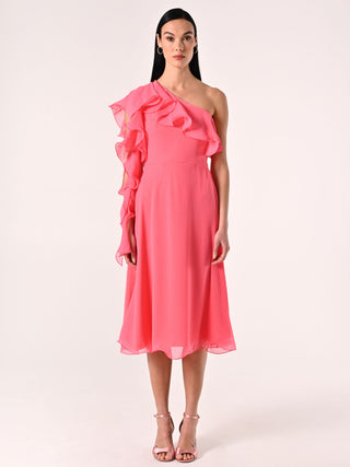 Abito Monospalla in Georgette Rosa Camelia
