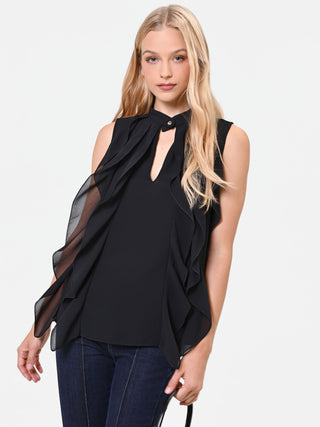 Top nero in georgette con rouches