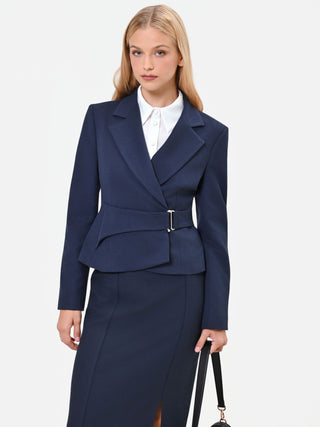Navy Blue Polyviscose Crossover Jacket with Buckle