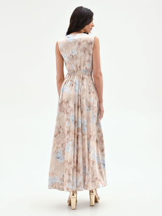 Abito lungo cielo azzurro con stampa acquerello