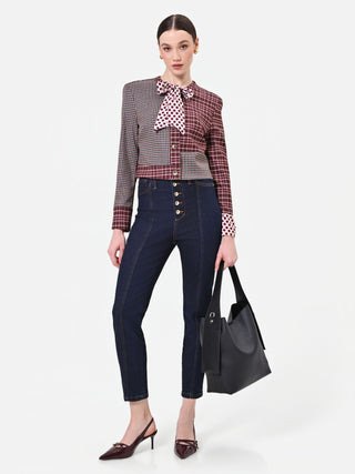 High-Waist Navy Button-Front Jeans