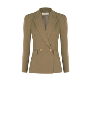 Taupe Cady Double-Breasted Blazer
