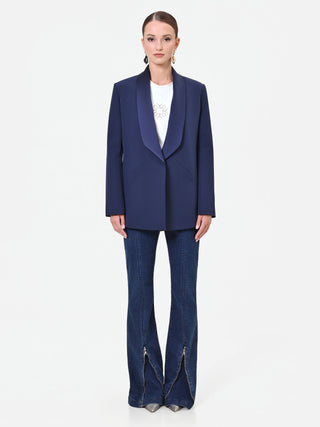 Navy Blue Shawl Collar Jacket