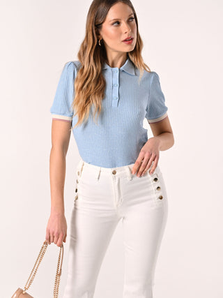 Knitted Polo Shirt in Light Blue Lurex