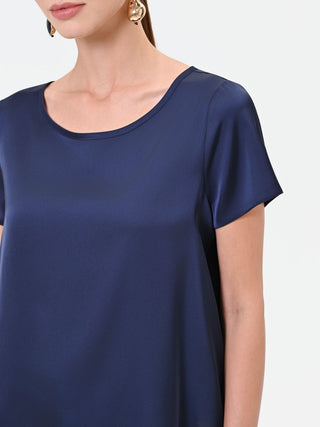 Navy Blue Fluid Satin Blouse