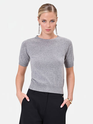 Maglia in lana grigio chiaro a maniche corte