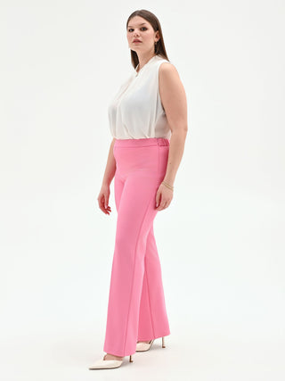 Pantalone Curvy rosa a vita alta in scuba crèpe