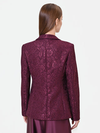 Lace-Effect Single-Breasted Burgundy Jacket