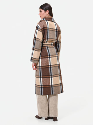 Dark Brown Check Wrap Coat